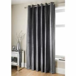 B&M Charcoal Jasmine Sparkle Velvet Eyelet Curtains 90 X 90"