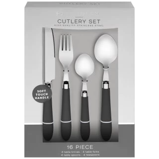 B&M Soft Touch Cutlery Set 16pc - Grey - Image 2