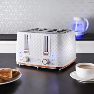 Goodmans Diamond 4 Slice Toaster - White & Rose Gold - Image 2