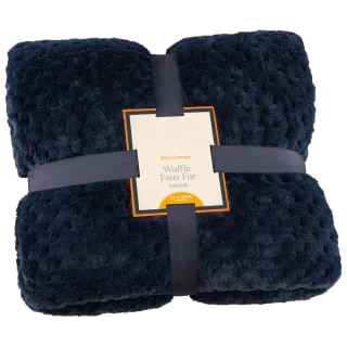 B&M Waffle Faux Fur Throw - Navy
