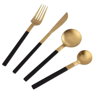 B&M Homestead Matte Black & Gold Cutlery Set 16pc