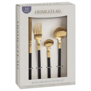 B&M Homestead Matte Black & Gold Cutlery Set 16pc - Image 2