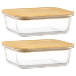 B&M Rectangular Glass Food Containers With Bamboo Lids 2pk