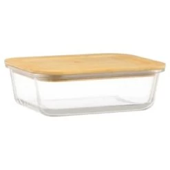 B&M Rectangular Glass Food Container With Bamboo Lid