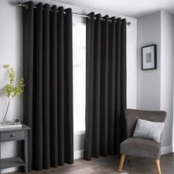 B&M Oxford Black Black Out Curtains With Eyelets 46 X 54"