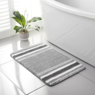 Stripe Memory Foam Bath Mat 50 X 80cm - Grey
