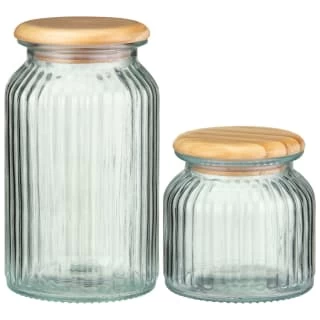 B&M Small Ribbed Glass Jar With Wooden Lid - Image 4