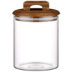B&M Small Glass Jar With Acacia Wood Lid