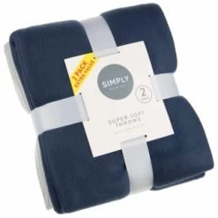 Simply Navy & Grey Polar Fleece Throw 2pk